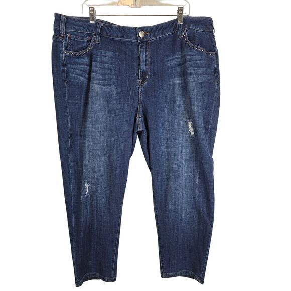 Lane Bryant Whiskering Distressed Studded Pockets Girlfriend Women's Jean 22 - Picture 1 of 4
